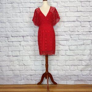 Lulus First Kiss Red Lace Knee-Length Dress